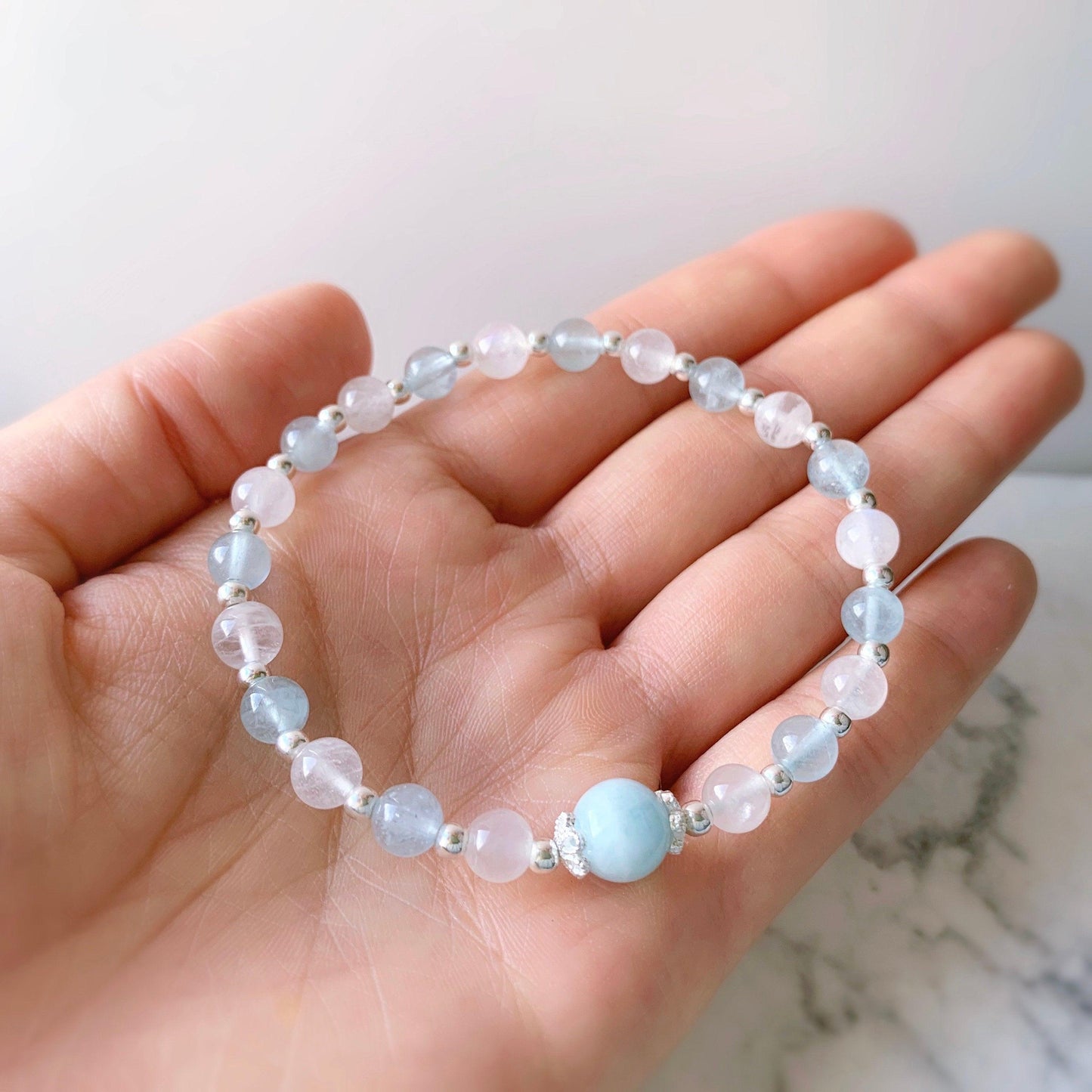 Gemstone Healing Bracelet (Aquamarine / Rose Quartz ) - Crystolver | Healing Crystal Gift Shop