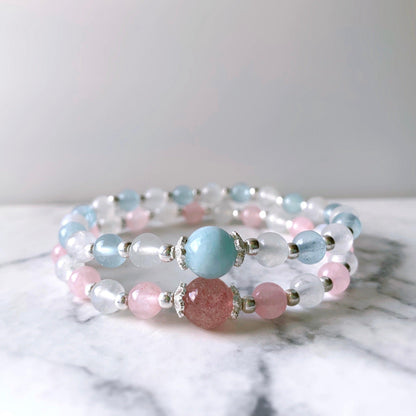 Gemstone Healing Bracelet (Aquamarine / Rose Quartz ) - Crystolver | Healing Crystal Gift Shop