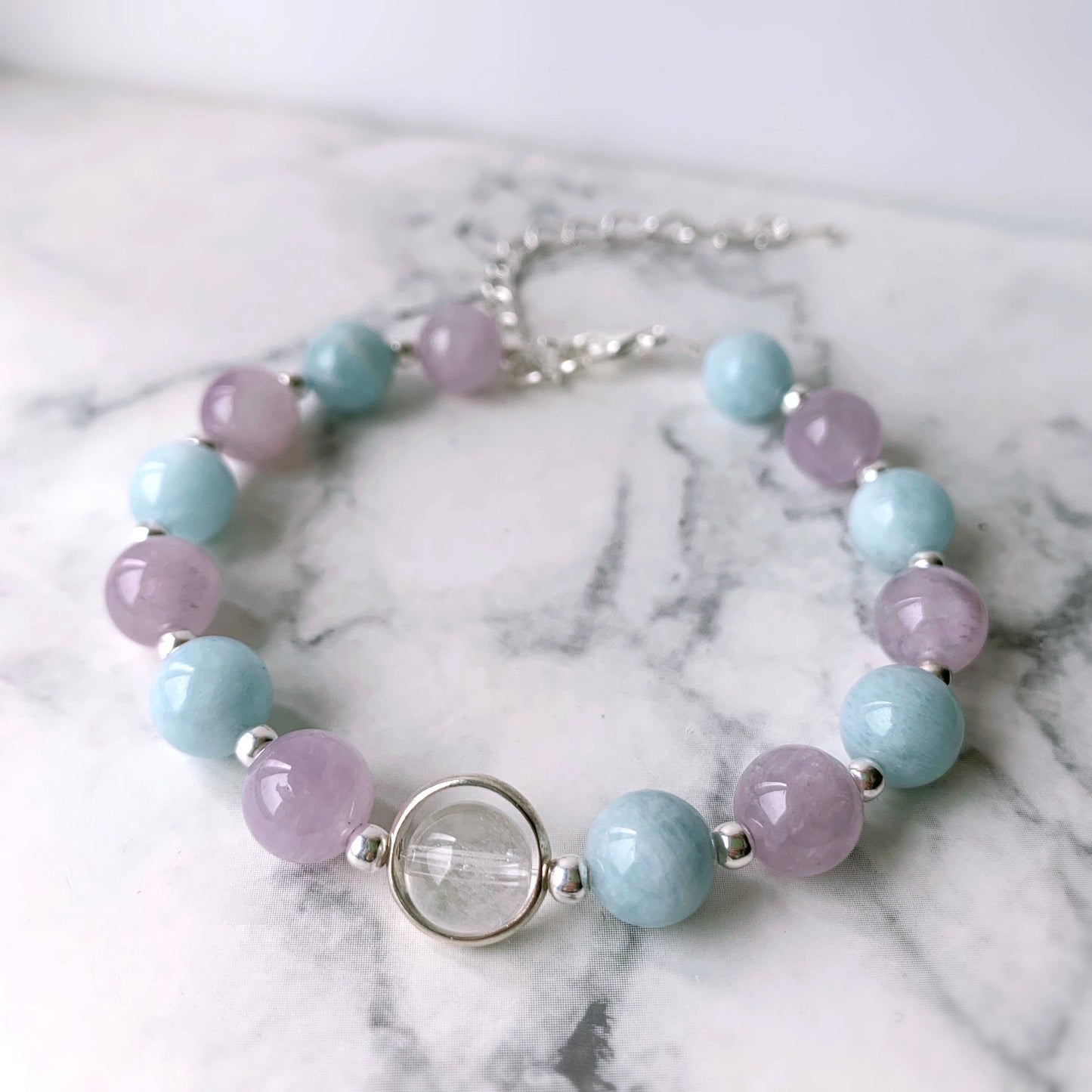 Amethyst & Aquamarine Adjustable Gemstone Bracelet