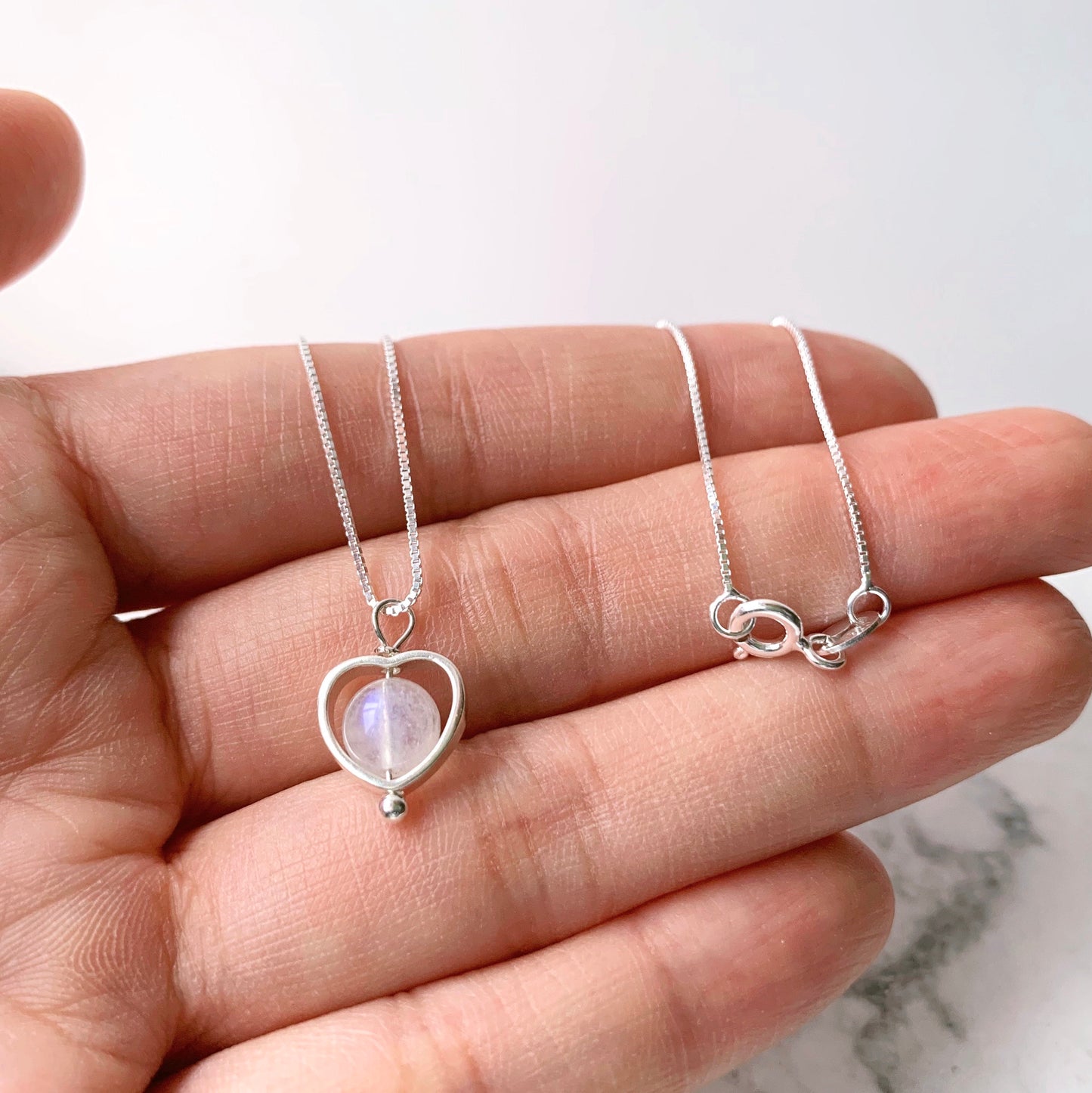 Moonstone Silver Heart Necklace