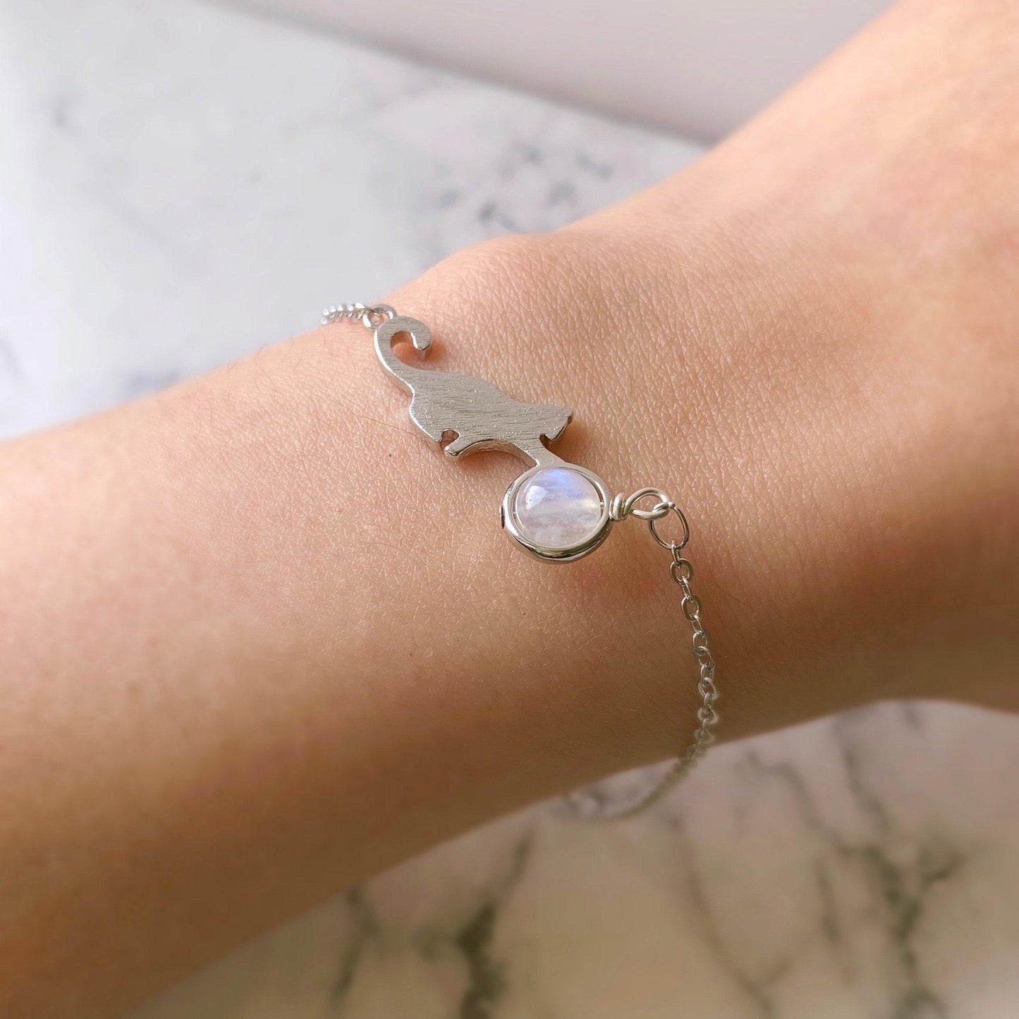 Moonstone Cute Cat Bracelet - Crystolver | Healing Crystal Gift Shop