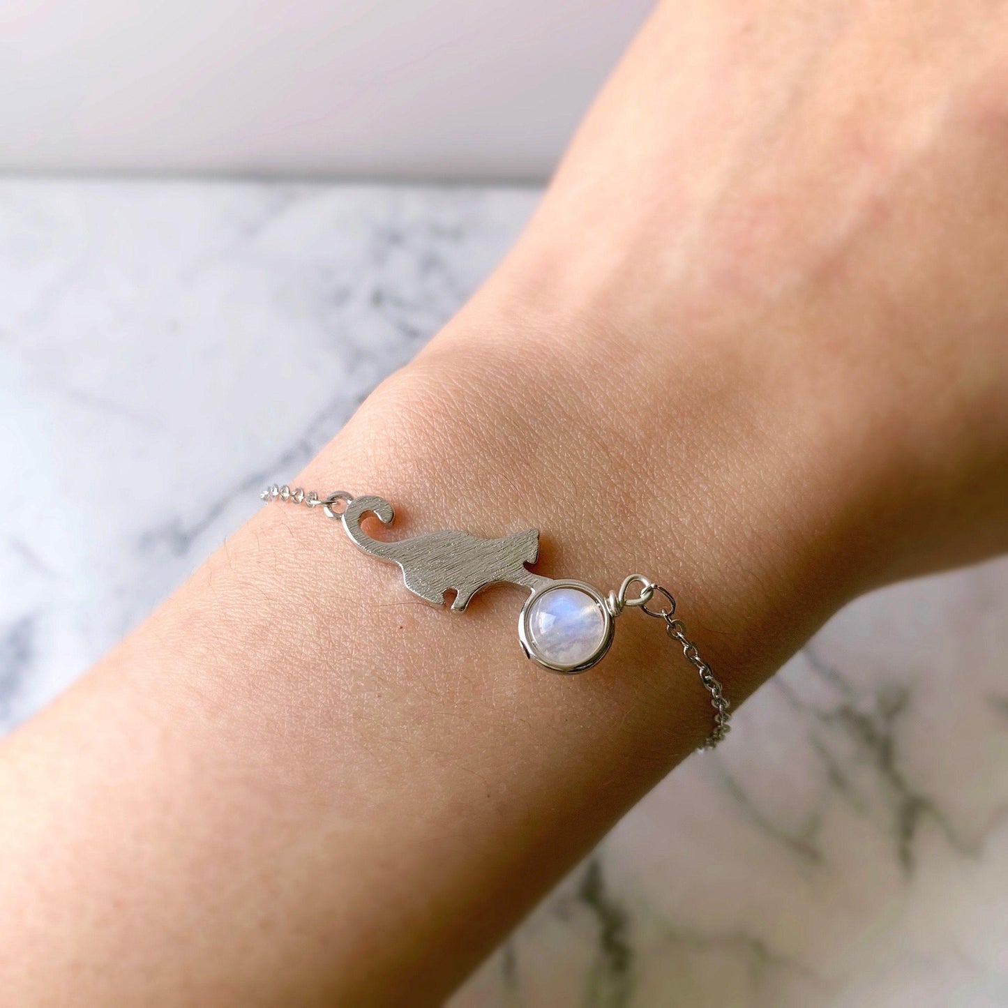 Moonstone Cute Cat Bracelet - Crystolver | Healing Crystal Gift Shop