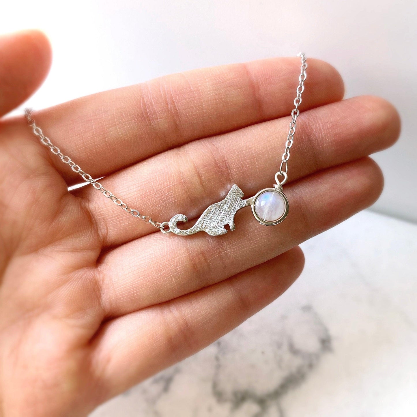 Moonstone Cute Cat Bracelet - Crystolver | Healing Crystal Gift Shop