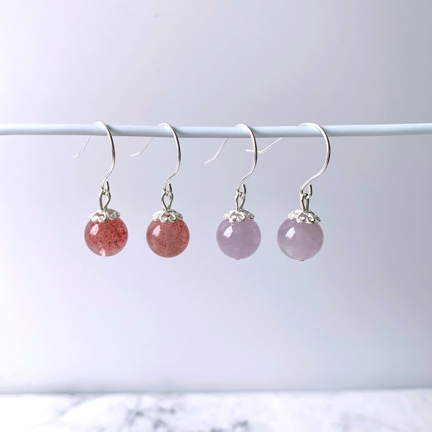 Gemstone Sterling Silver Earrings (Strawberry / Amethyst)