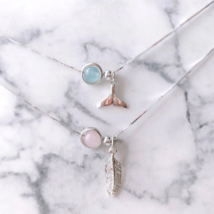 Gemstone 925 Silver Pendant Necklace (Rose Quartz / Aquamarine) - Crystolver | Healing Crystal Gift Shop