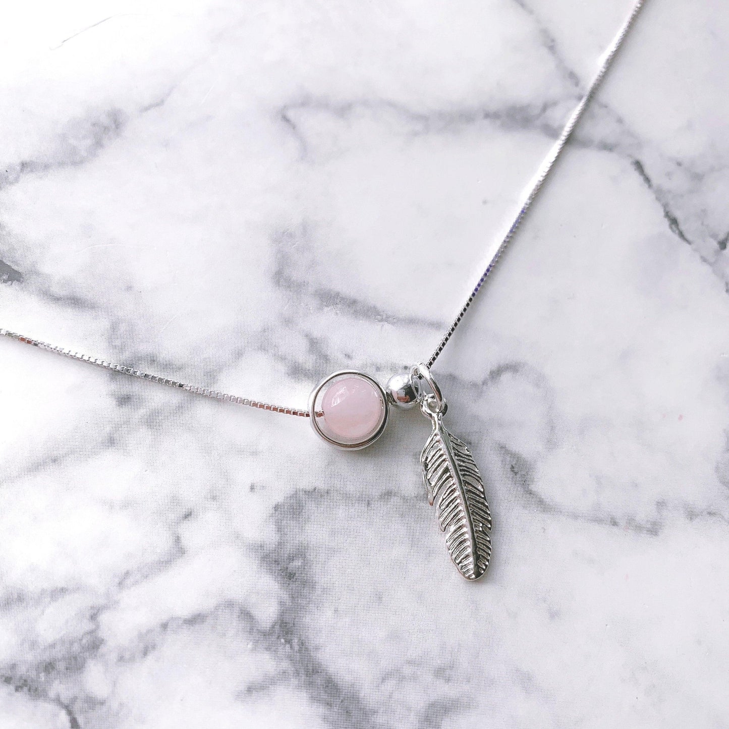 Gemstone 925 Silver Pendant Necklace (Rose Quartz / Aquamarine) - Crystolver | Healing Crystal Gift Shop
