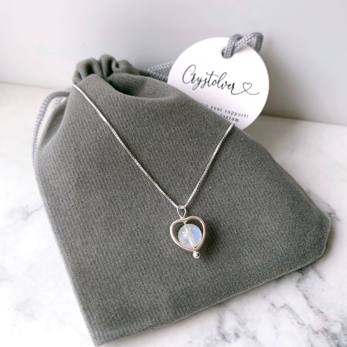 Moonstone Silver Heart Necklace