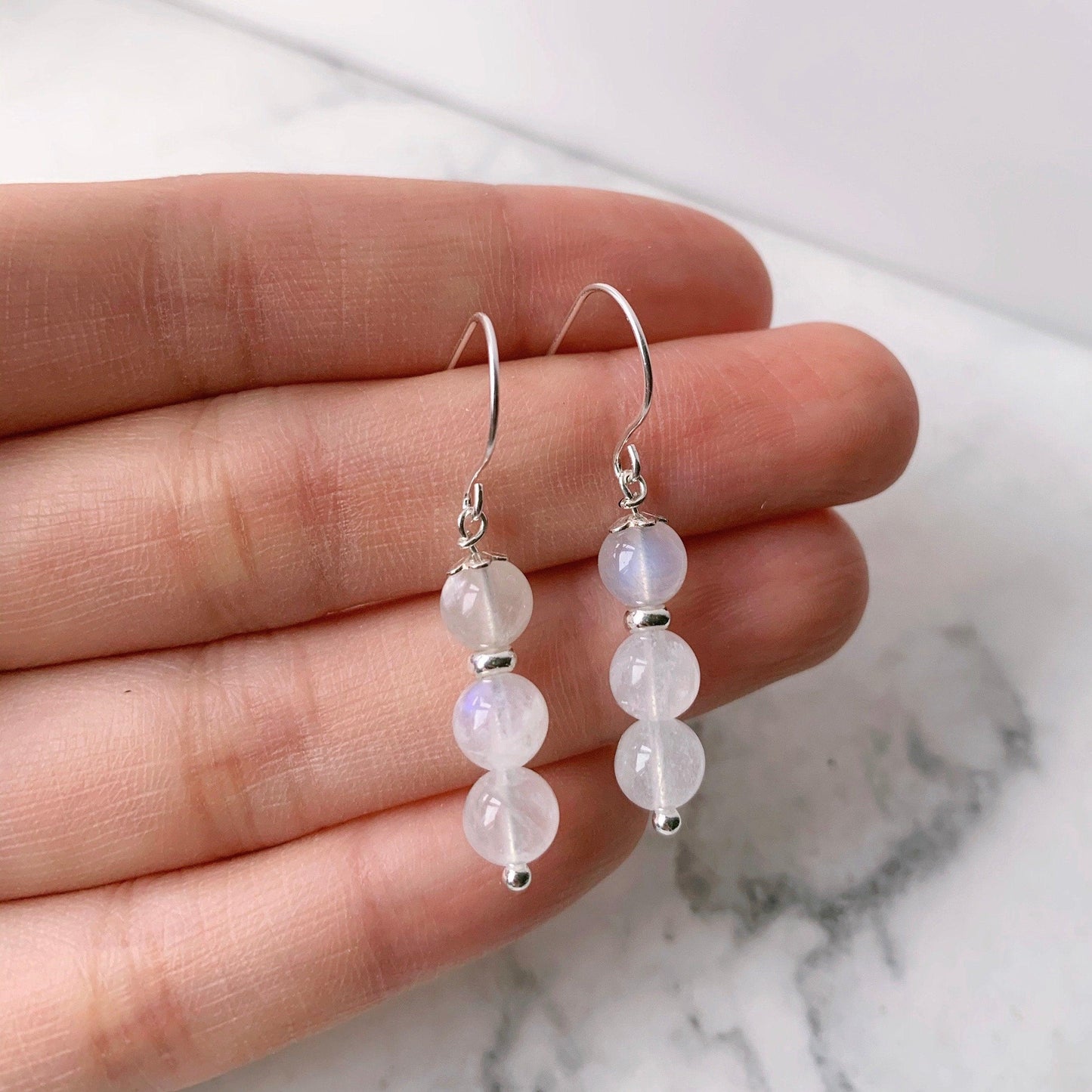 Moonstone 925 Silver Drop Earrings - Crystolver | Healing Crystal Gift Shop