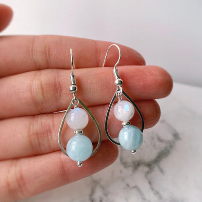 Gemstone Water-drop Aquamarine Earrings