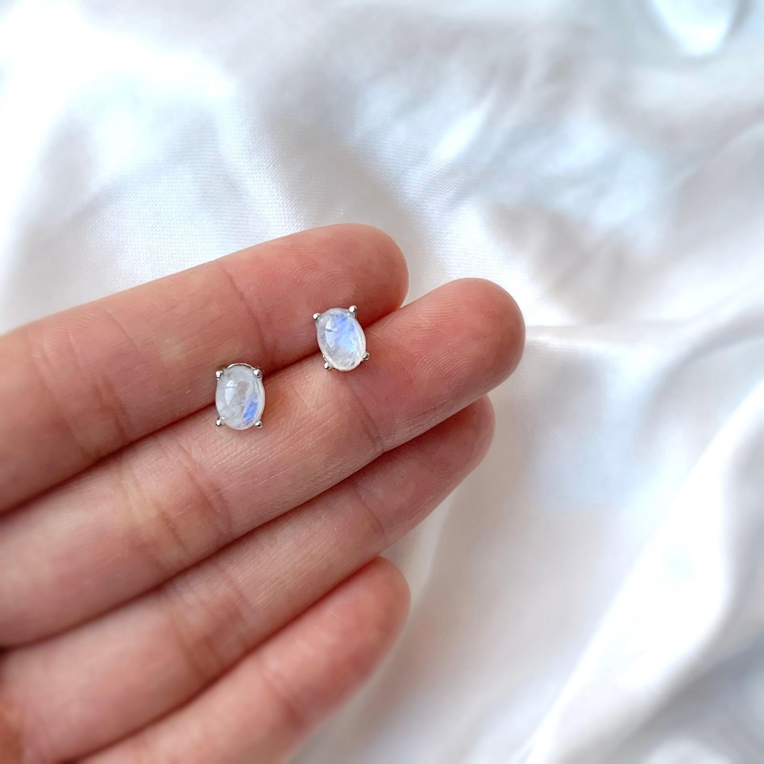 Buy Rainbow moonstone earrings, 8mm round moonstone silver studs online at  aStudio1980.com