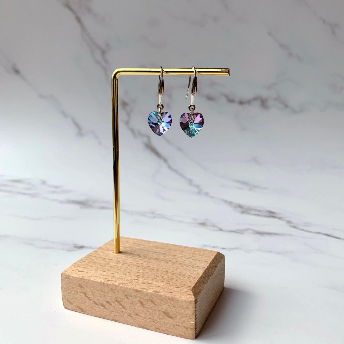 Heart Shape Rainbow Crystal Dangle Earrings - Crystolver | Healing Crystal Gift Shop