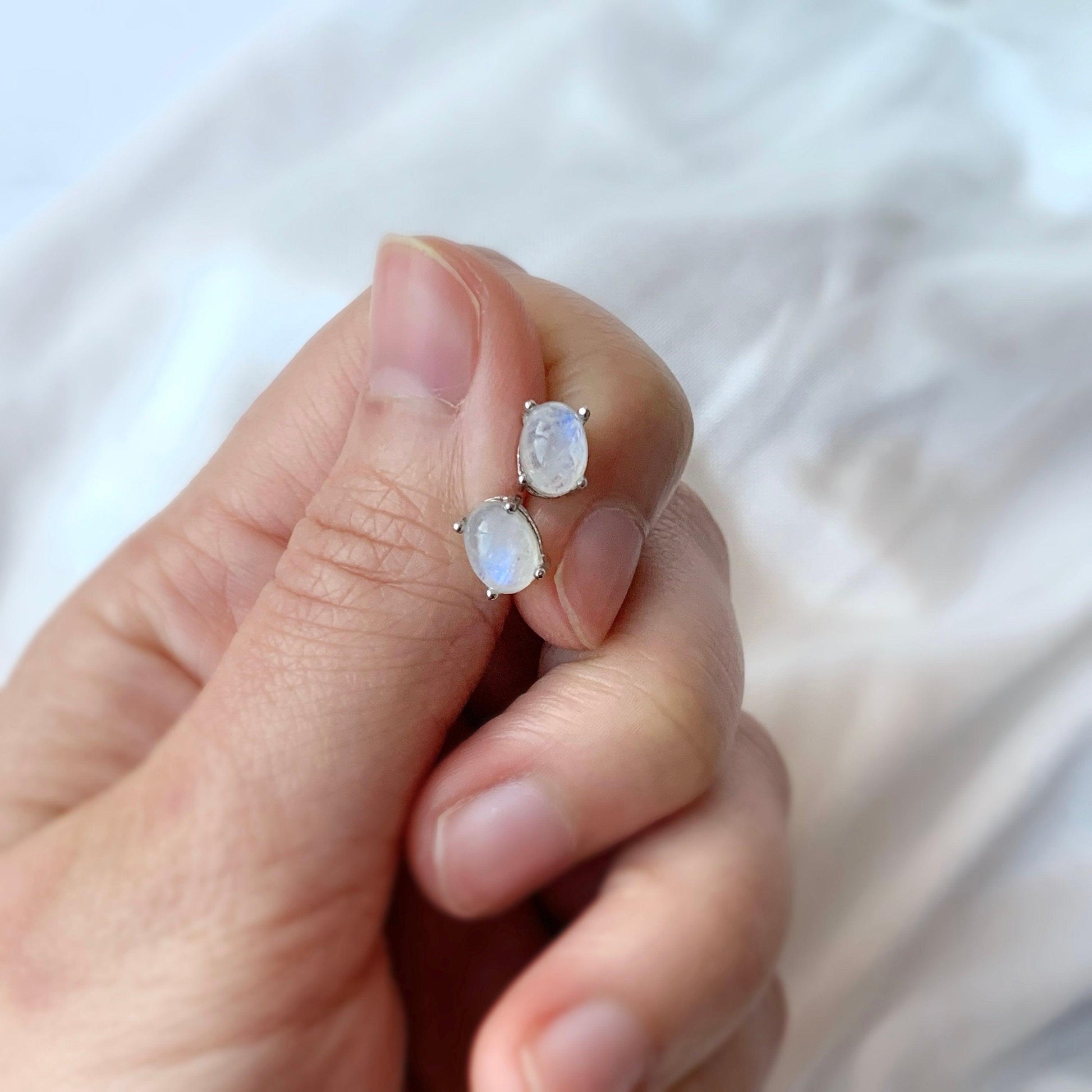 Natural Moonstone Stud Earrings - Crystolver | Healing Crystal Gift Shop